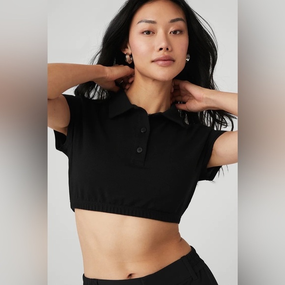 ALO Yoga Tops - ALO Yoga Cropped Prestige Polo | Size L  Black